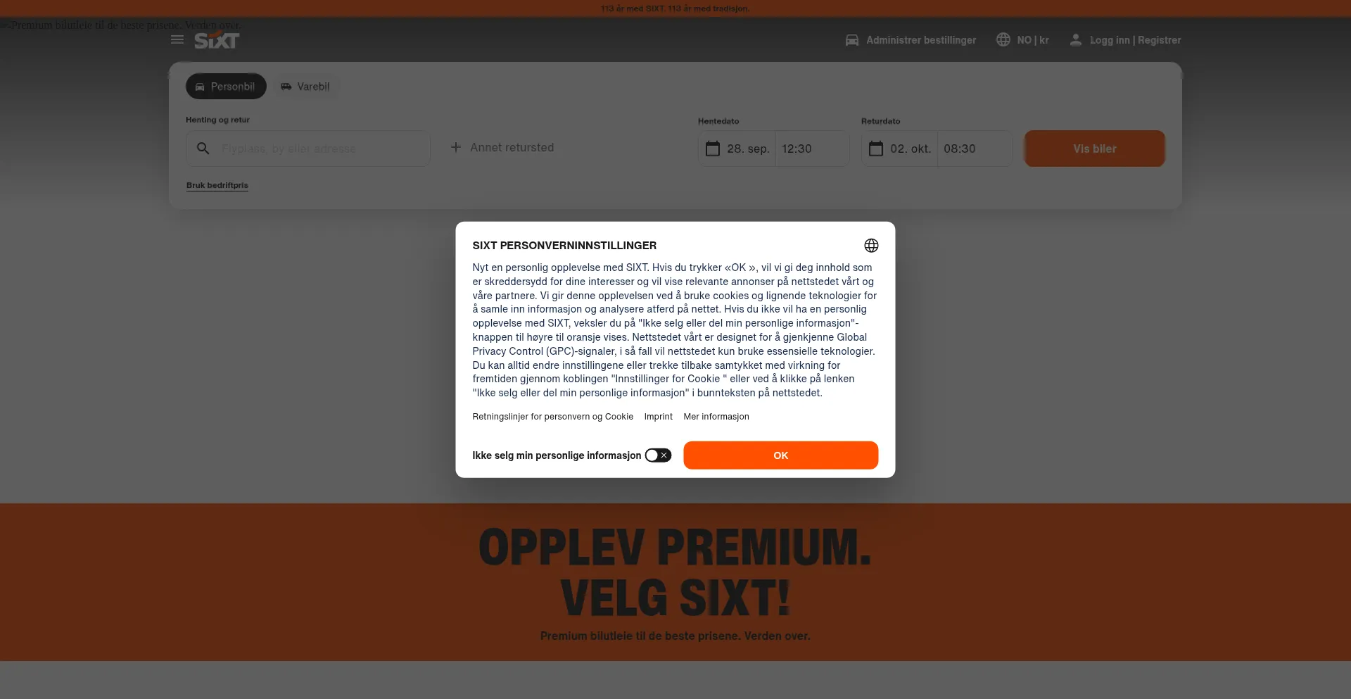 Sixt.no Screenshot