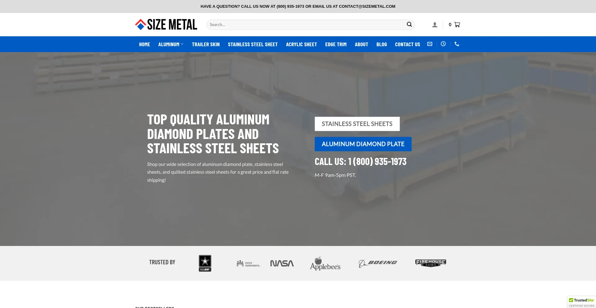 Website screenshot of Sizemetal.com