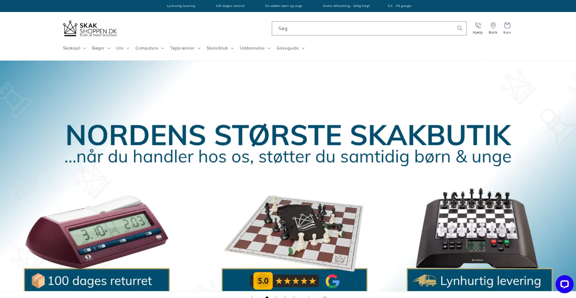 Website screenshot of Skakshoppen.dk
