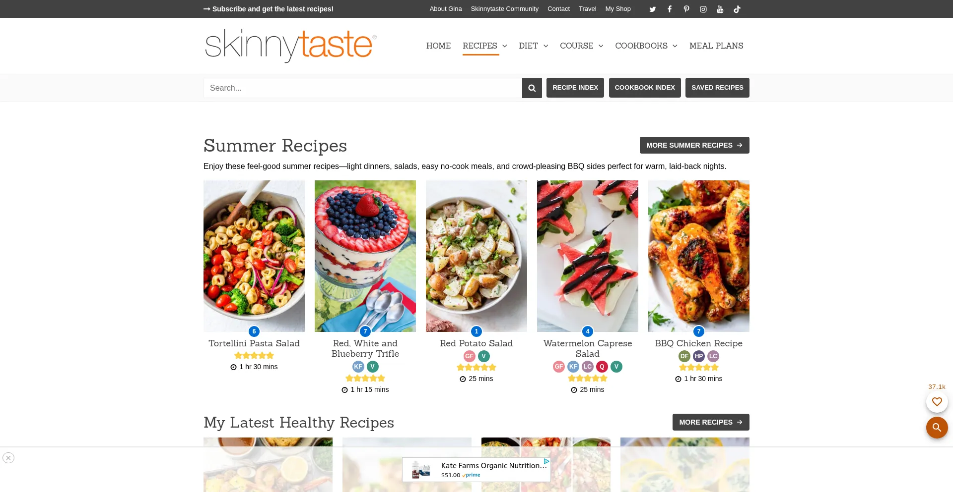 Website screenshot of Skinnytaste.com