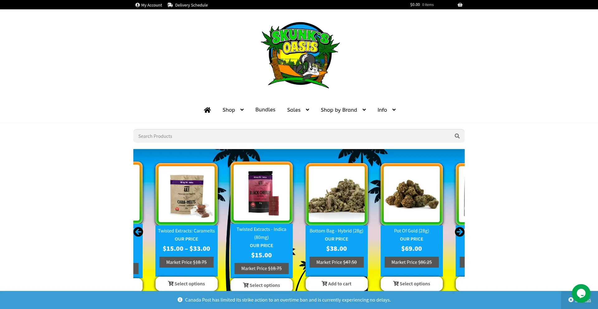 Website screenshot of Skunksoasis.io