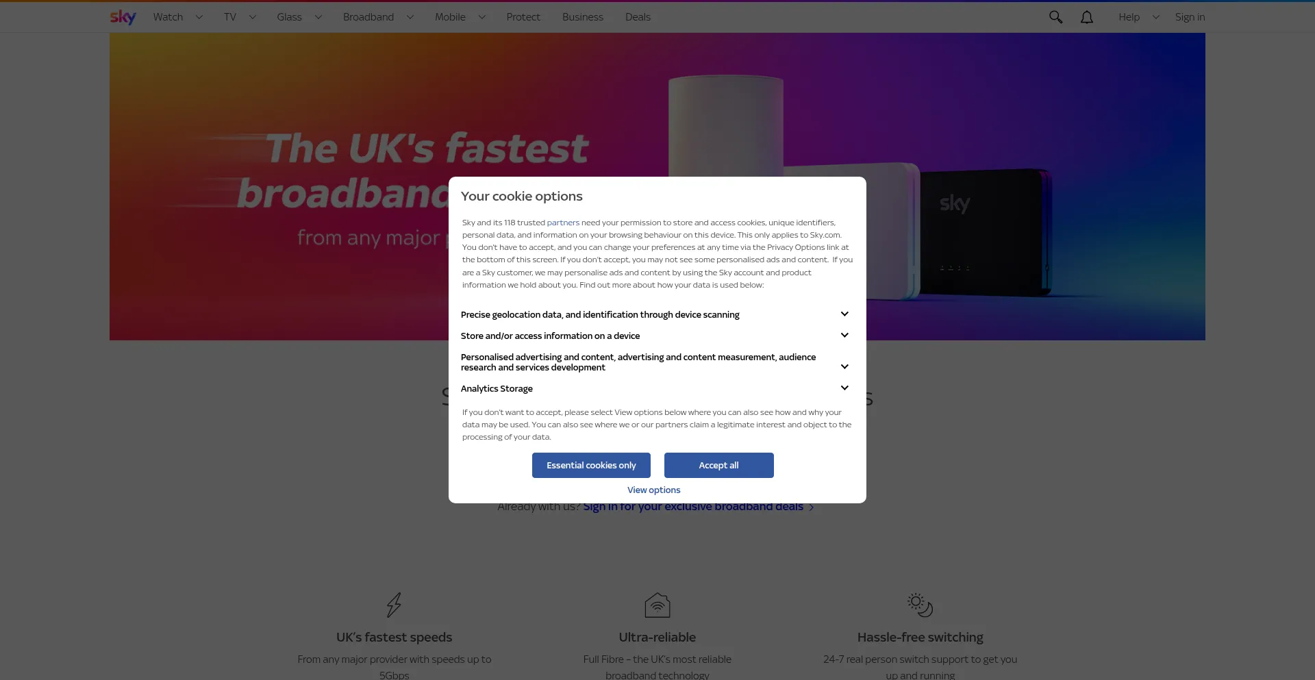 Skybroadband.com Screenshot