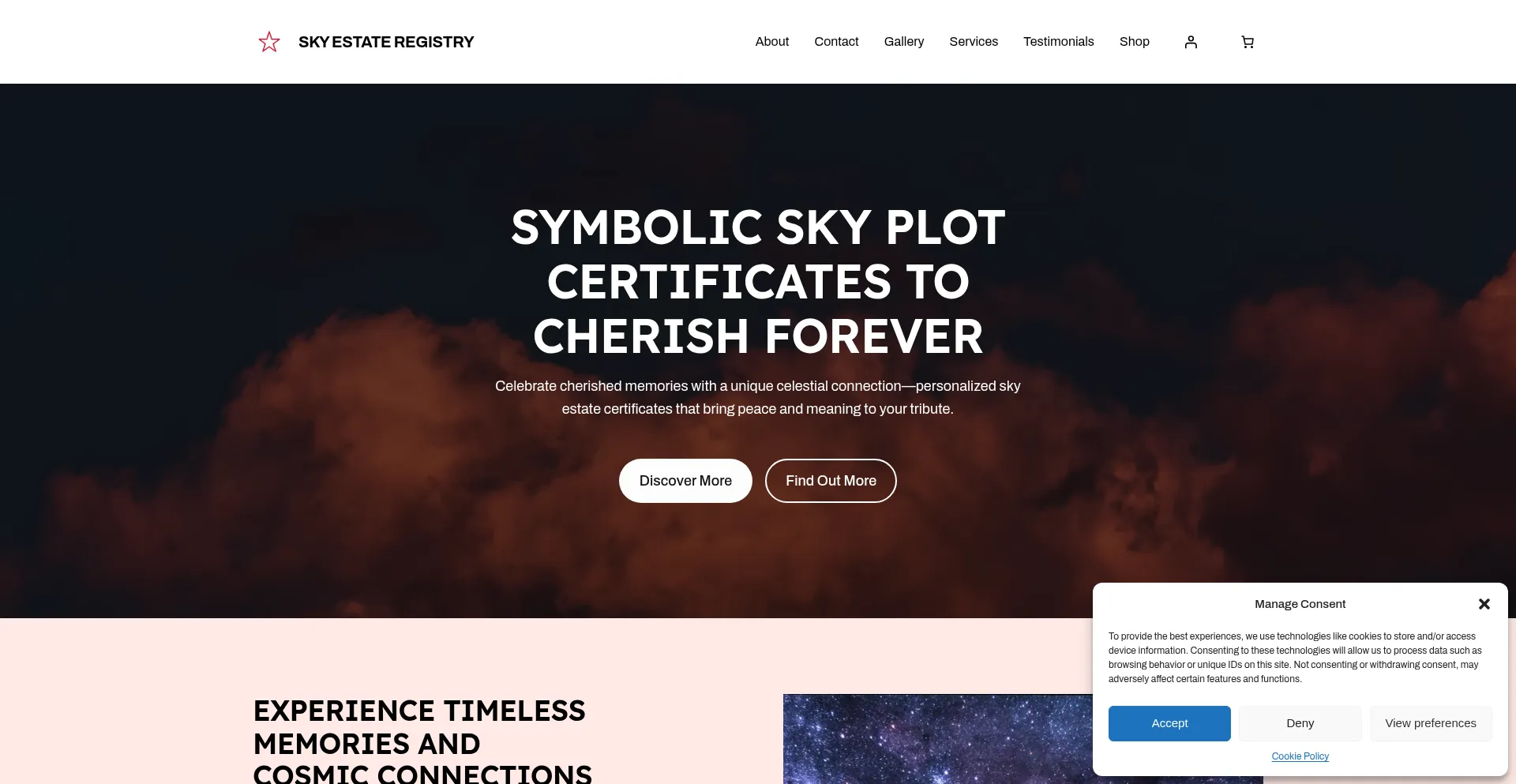 Website screenshot of Skyestateregistry.com