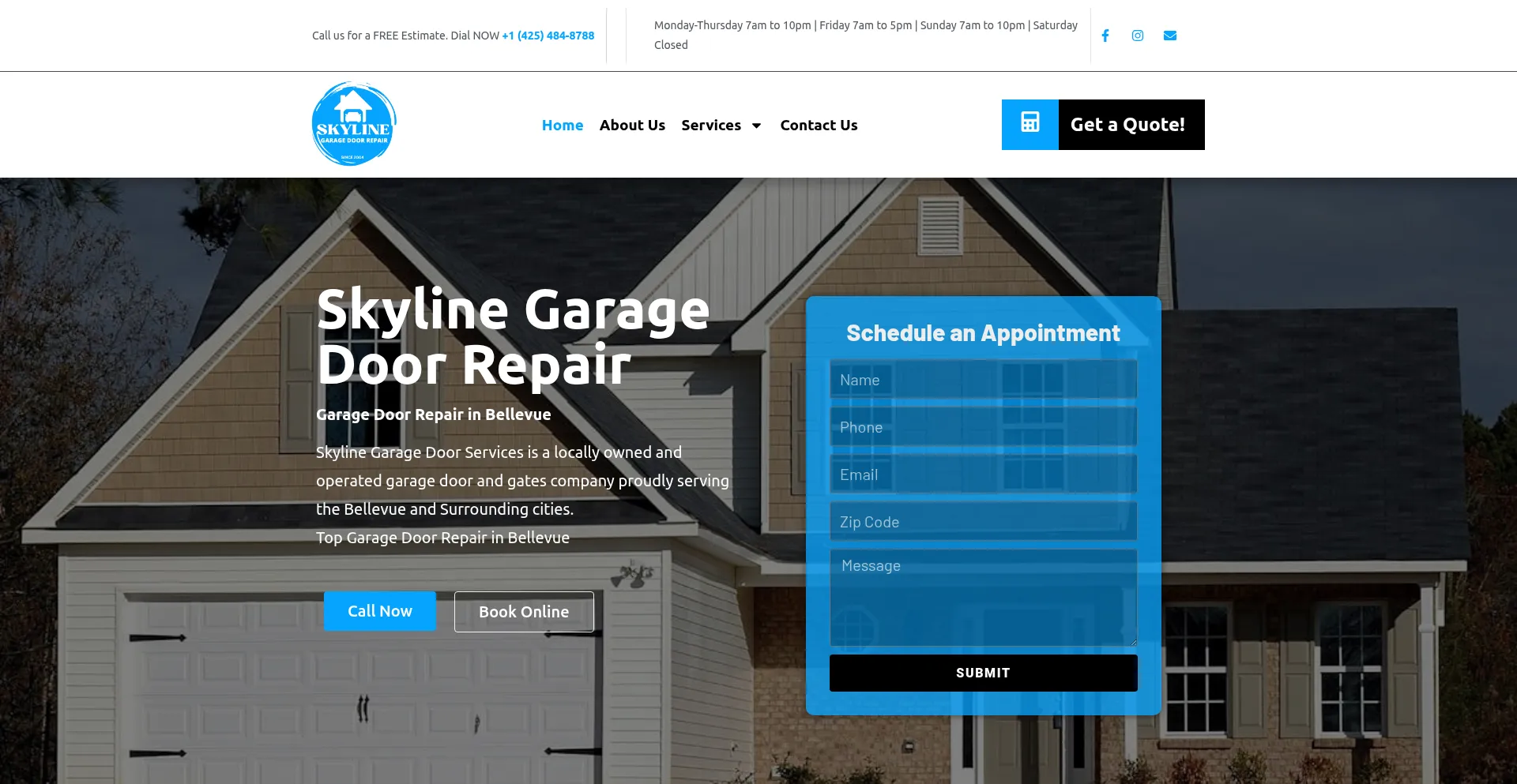 Website screenshot of Skylinegaragedoorllc.com