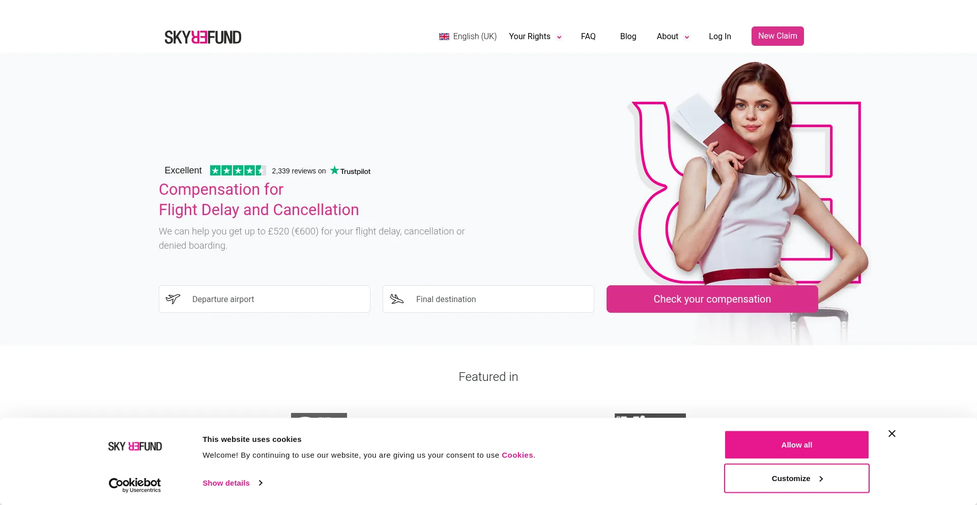 Website screenshot of Skyrefund.com