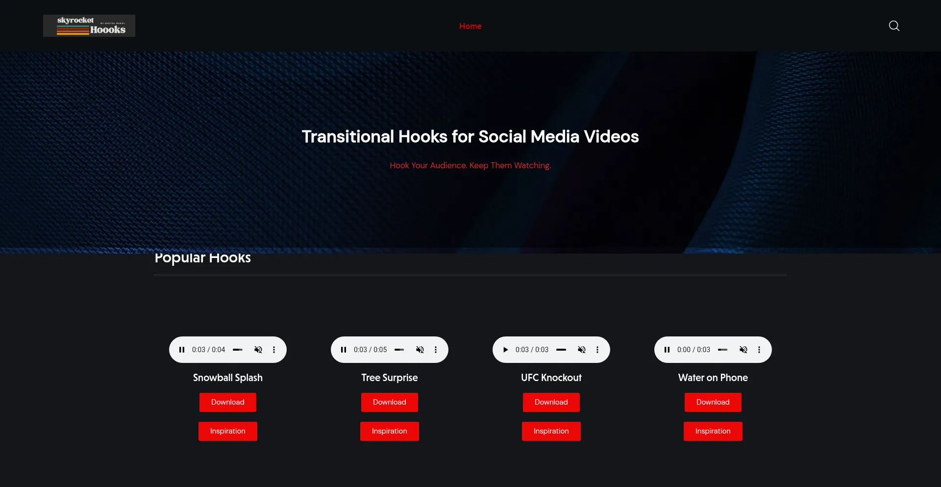 Website screenshot of Skyrockethook.com