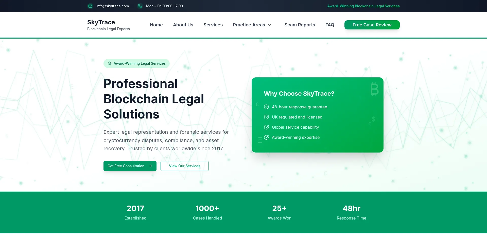 Website screenshot of Skytrace.io