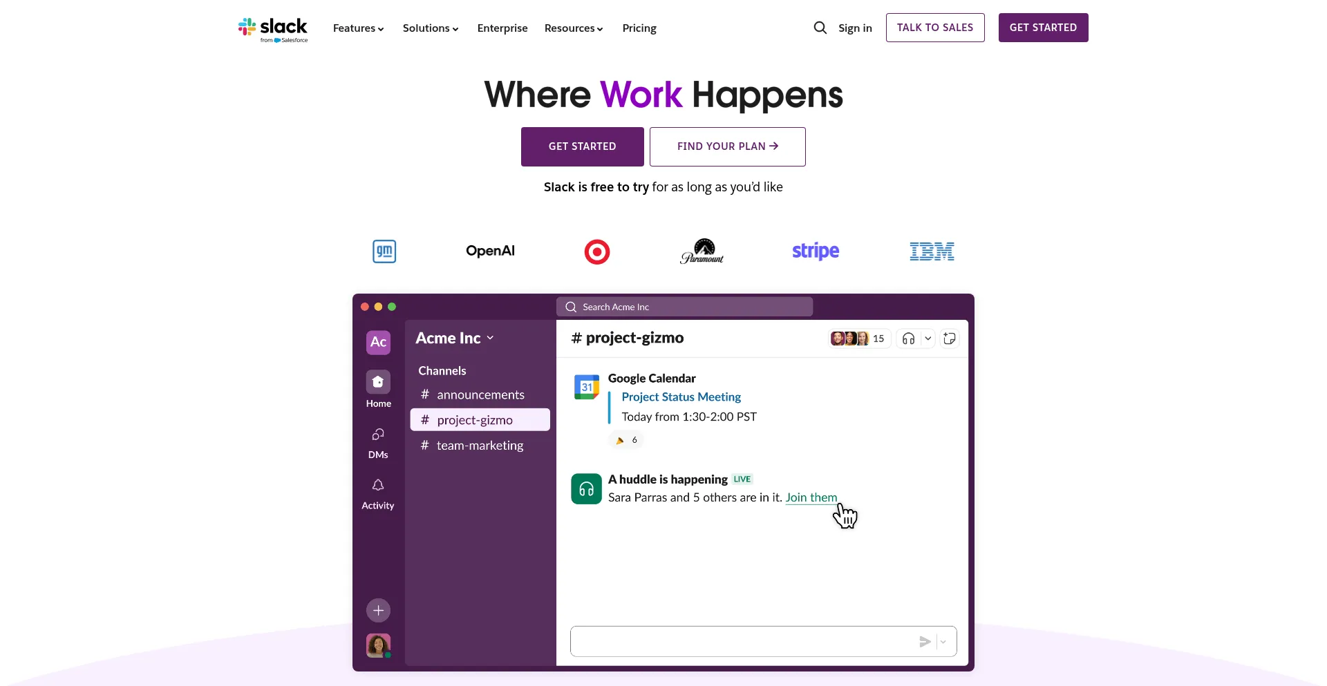 Website screenshot of Slack.com