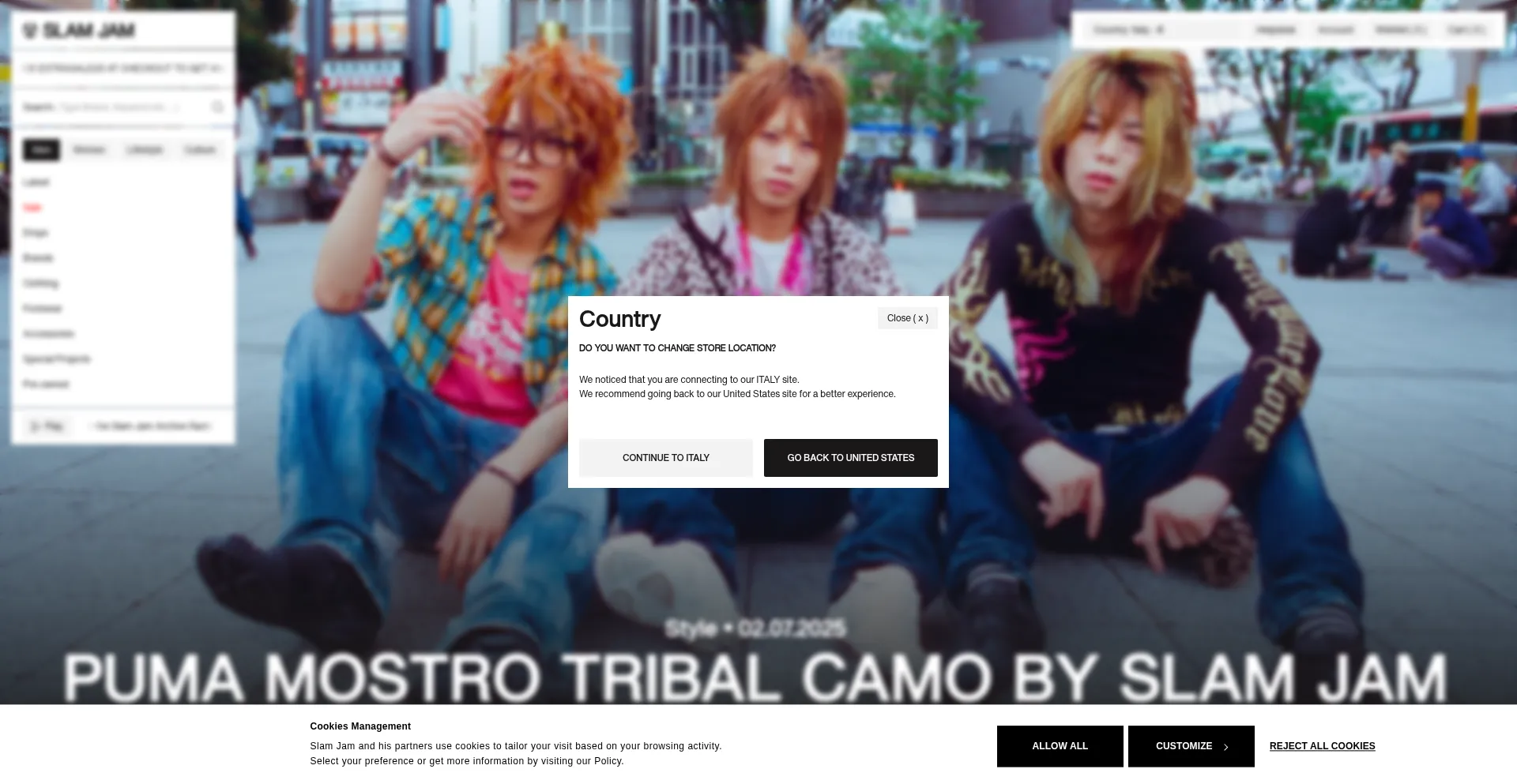 Website screenshot of Slamjam.com