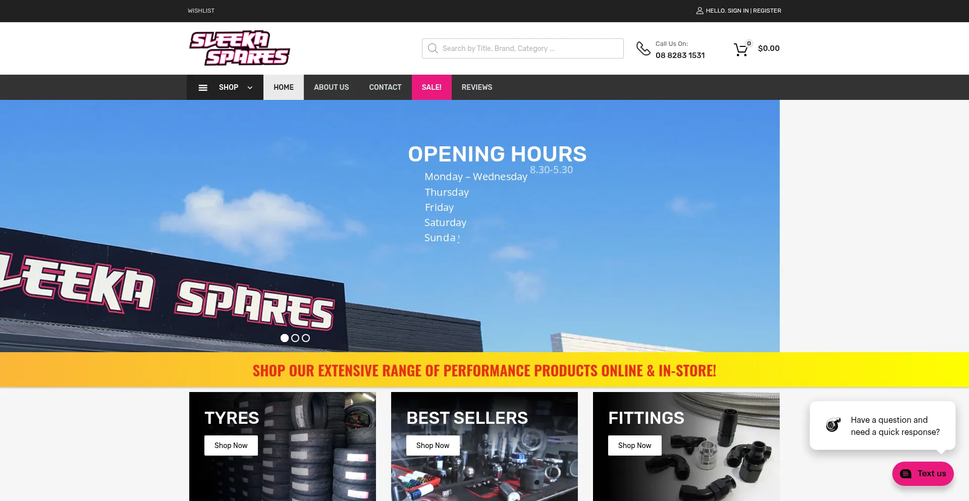 Website screenshot of Sleekaspares.com.au