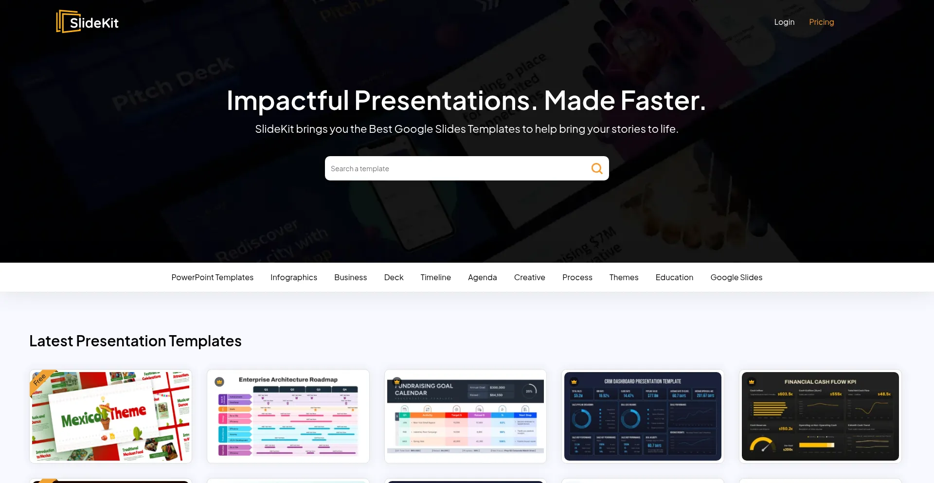 Website screenshot of Slidekit.com