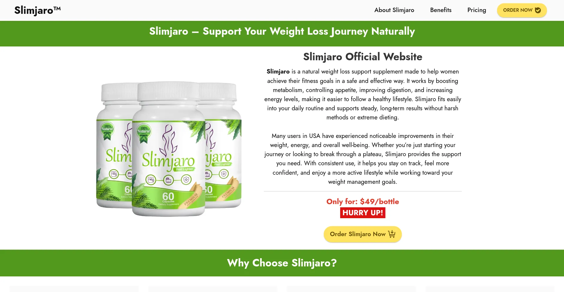 Website screenshot of Slimjaro-usa.us