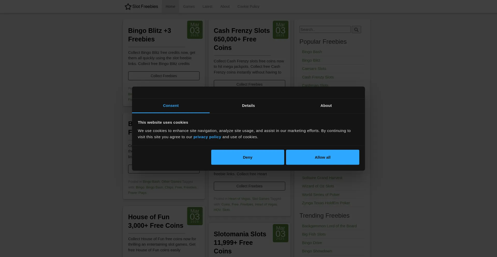 Website screenshot of Slotfreebies.com