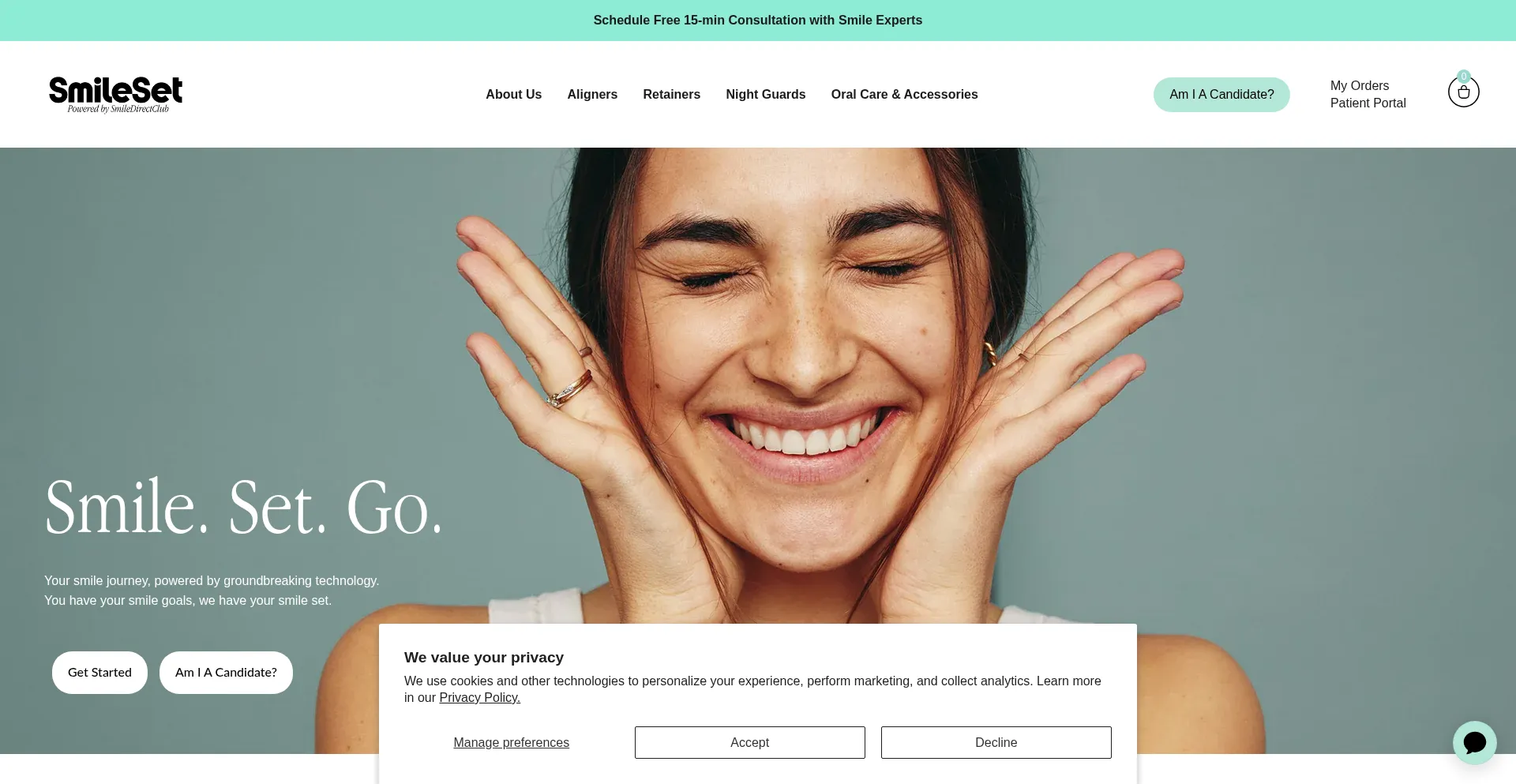 Website screenshot of Smileset.com