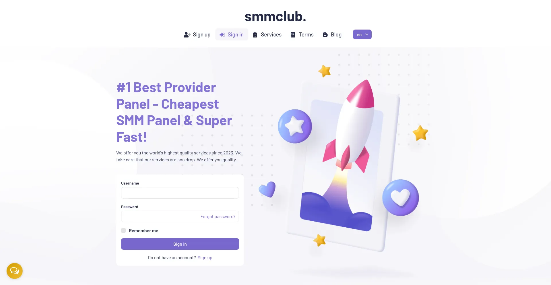 Website screenshot of Smmclub.io