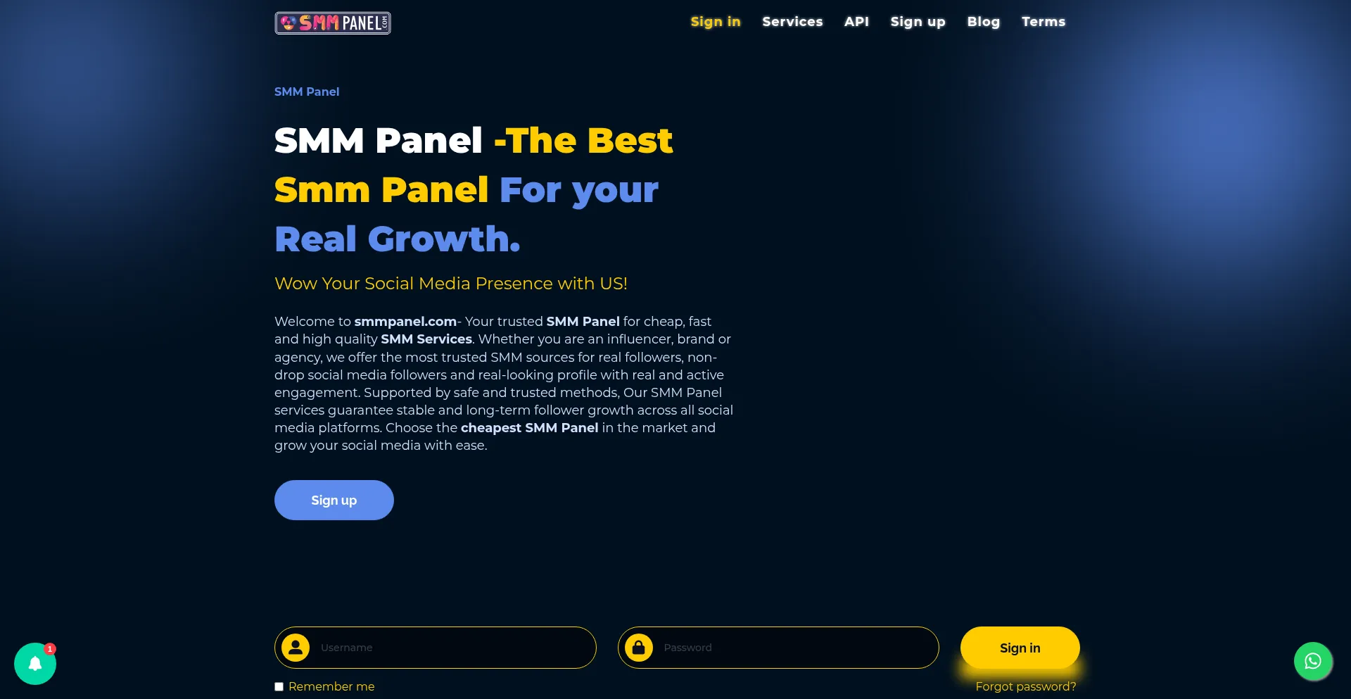Website screenshot of Smmpanel.com