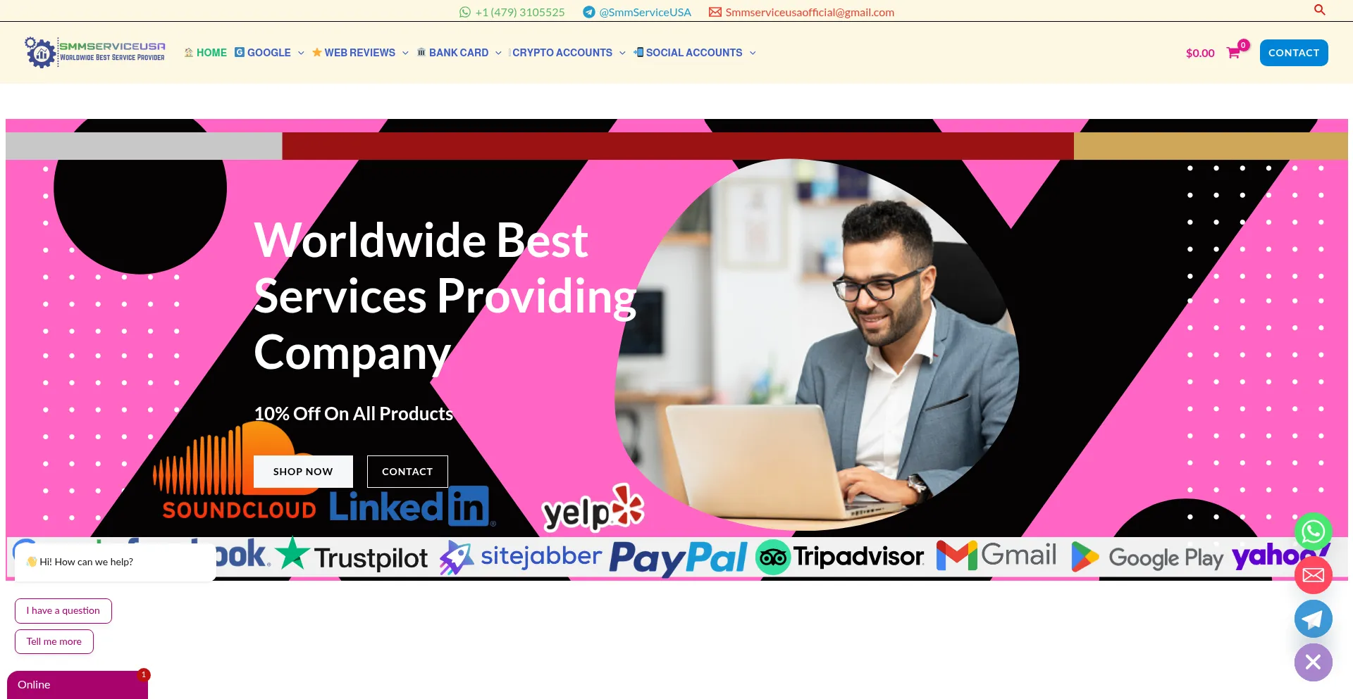 Website screenshot of Smmserviceus.com