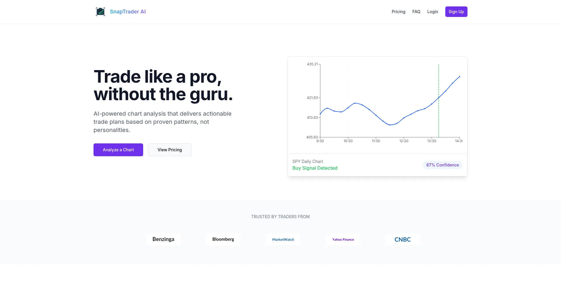 Website screenshot of Snaptrader.ai