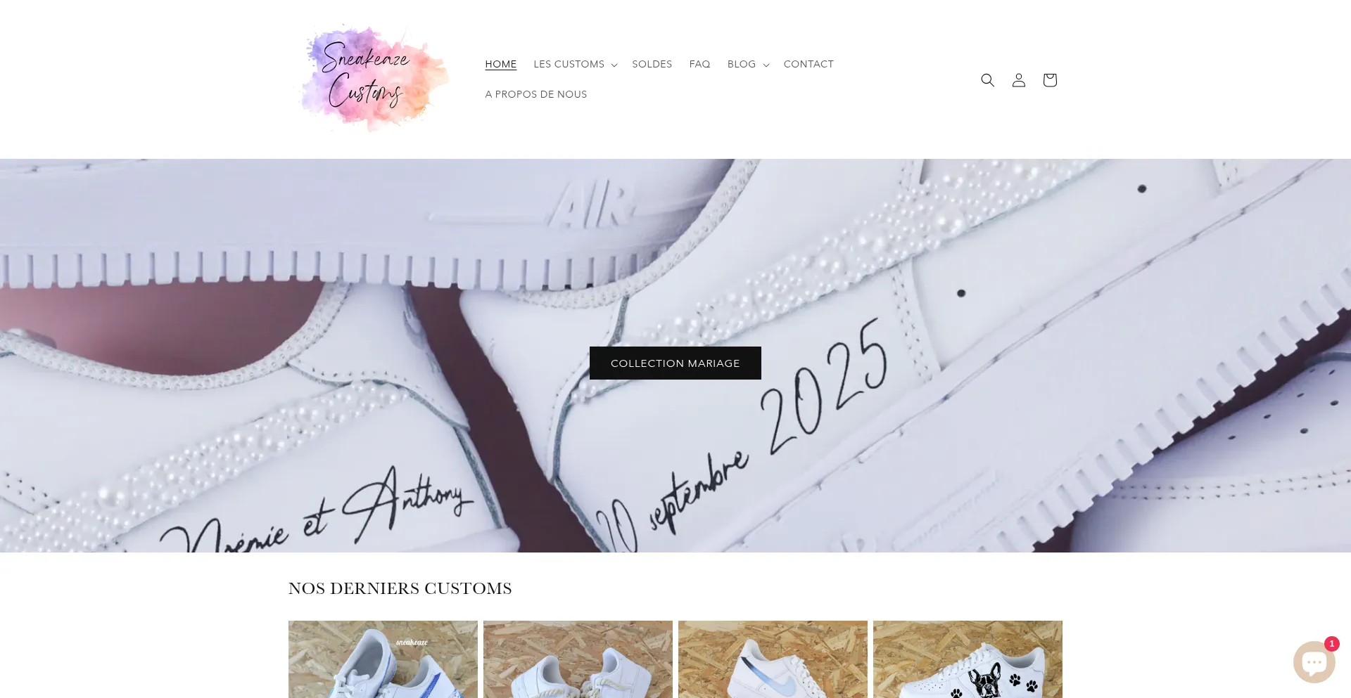 Website screenshot of Sneakeaze-customs.com