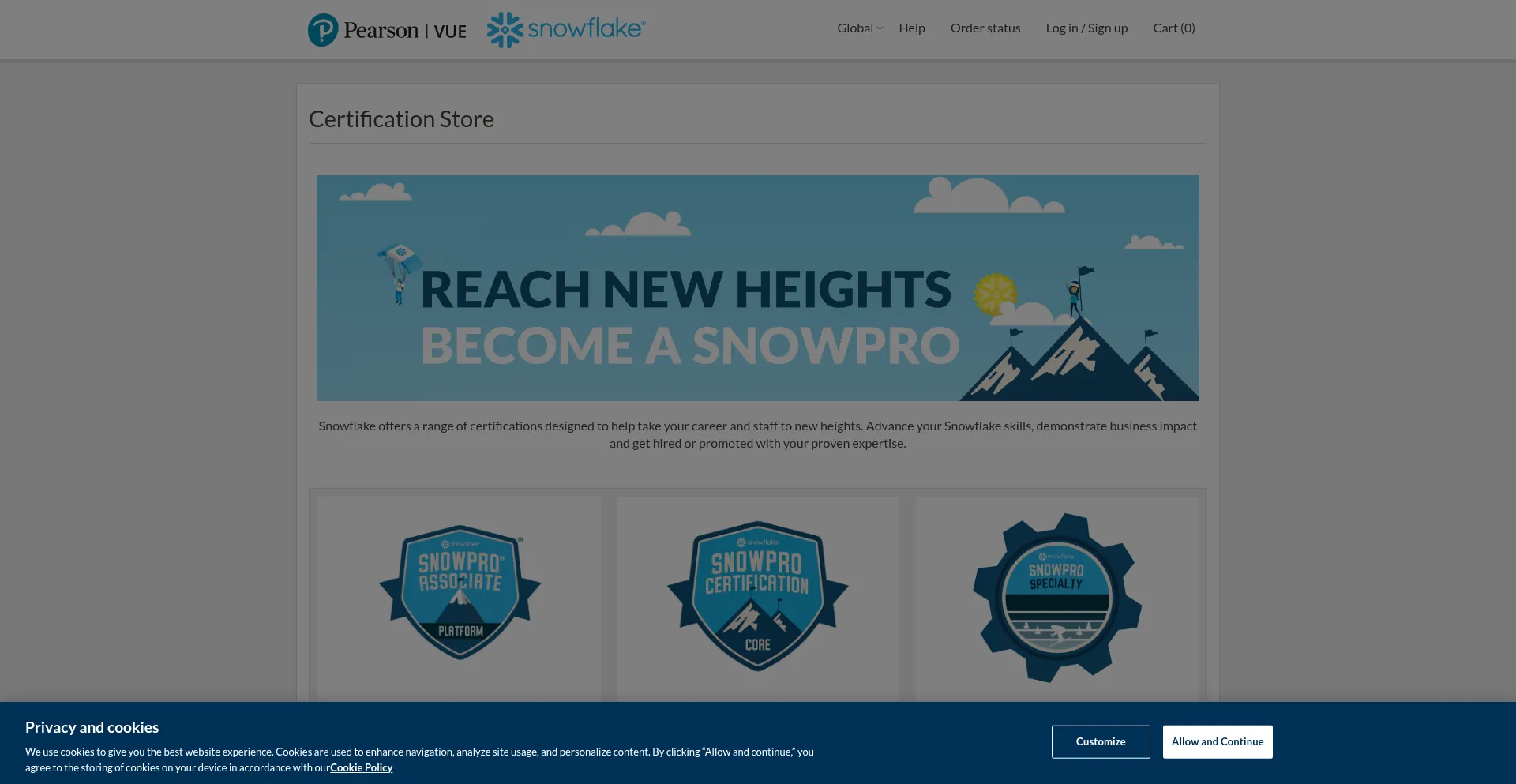 Snowflakestore.pearsonvue.com