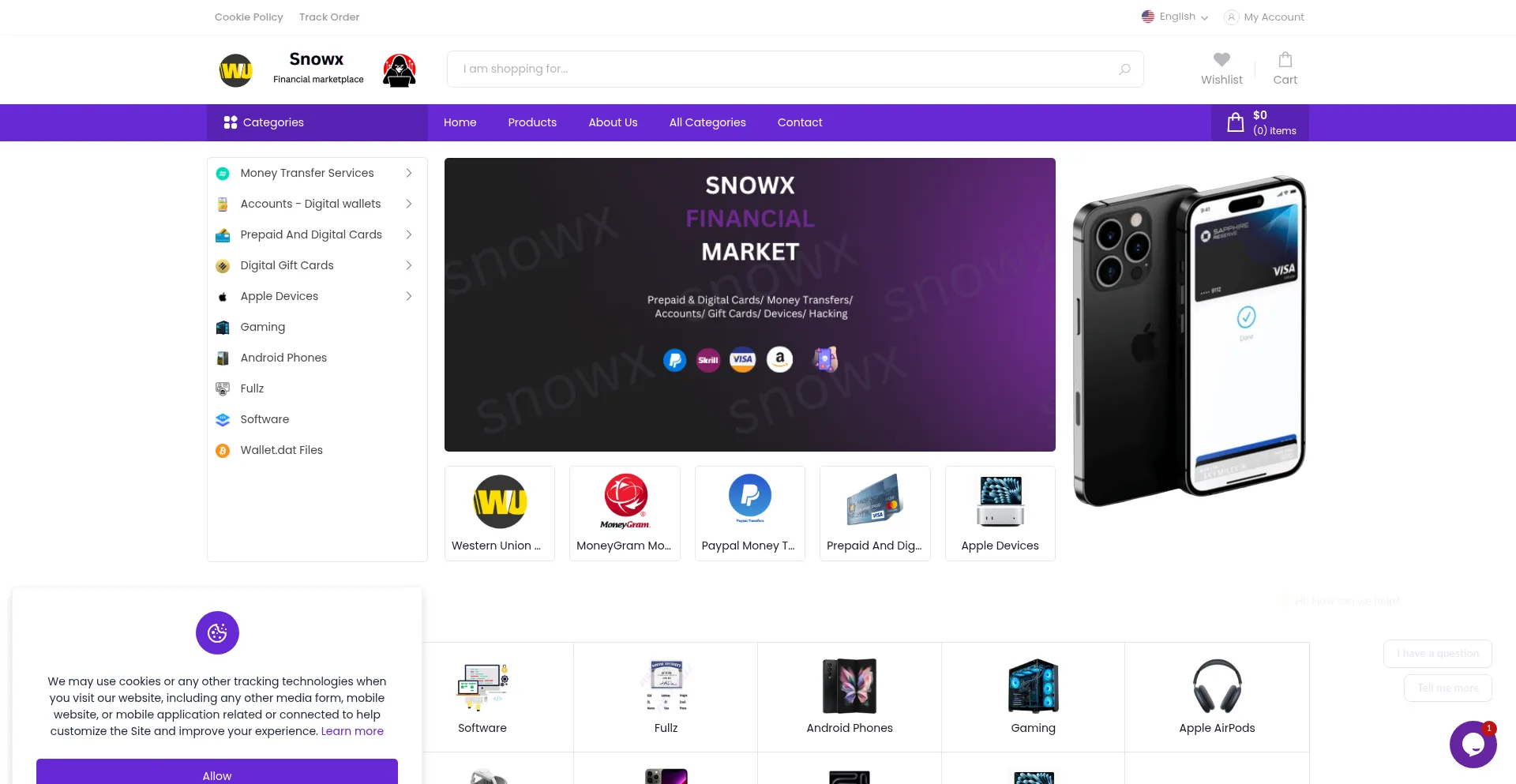 Website screenshot of Snowx.shop