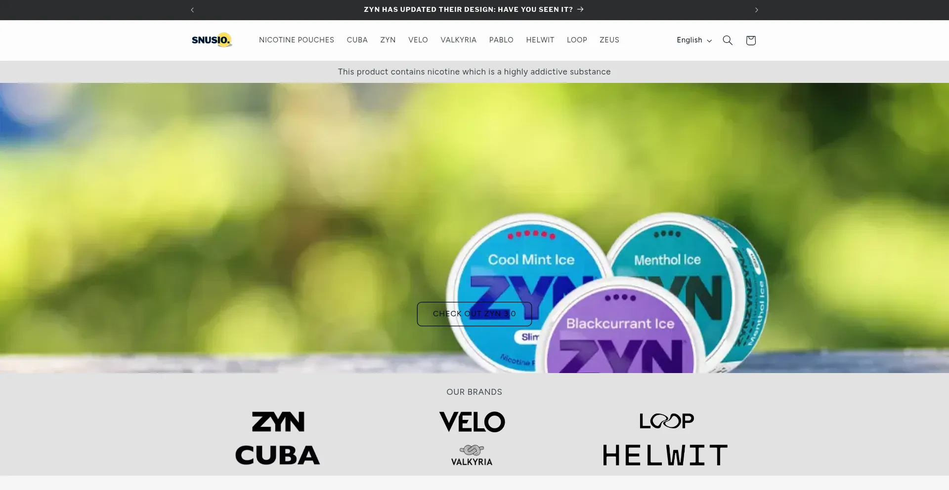 Website screenshot of Snusio.com
