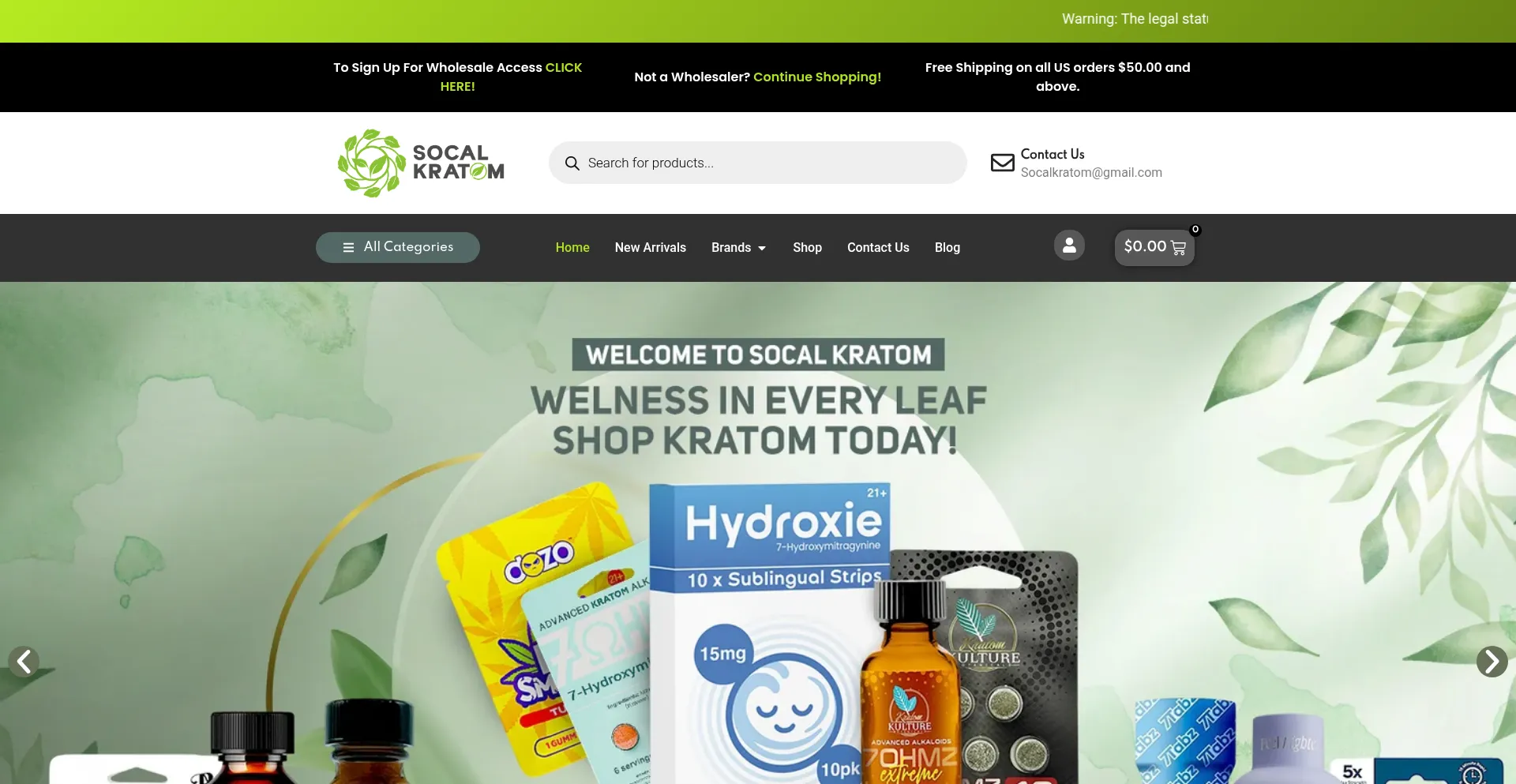 Website screenshot of Socalkratom.com
