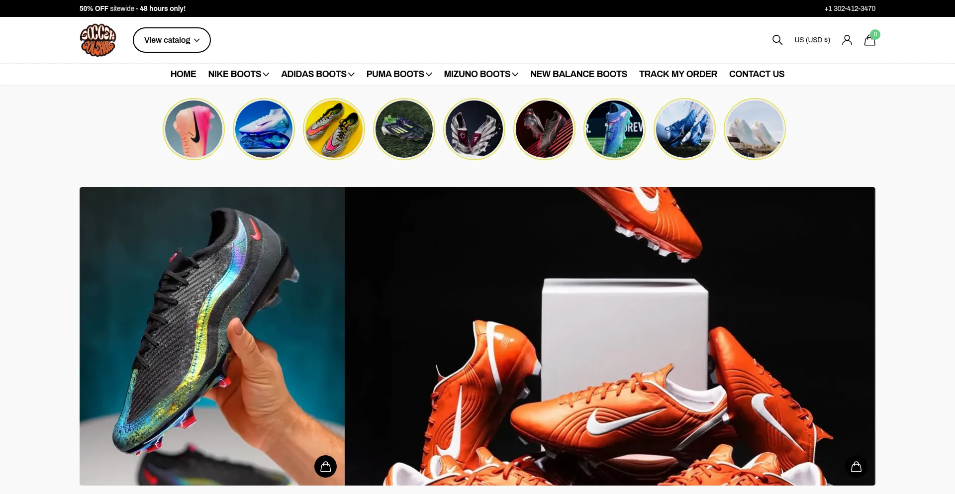 Website screenshot of Soccersolehub.com