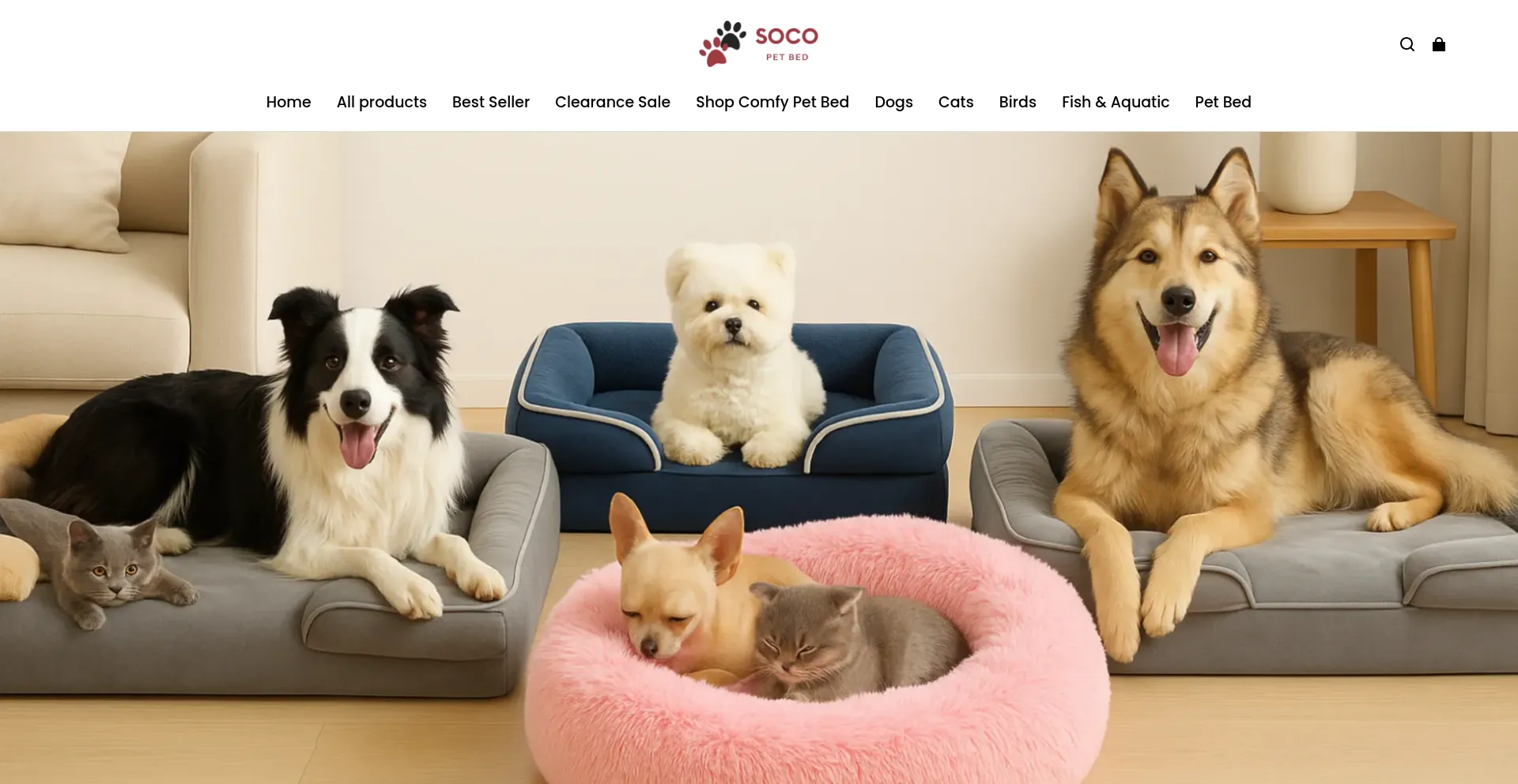 Website screenshot of Socopetbed.com