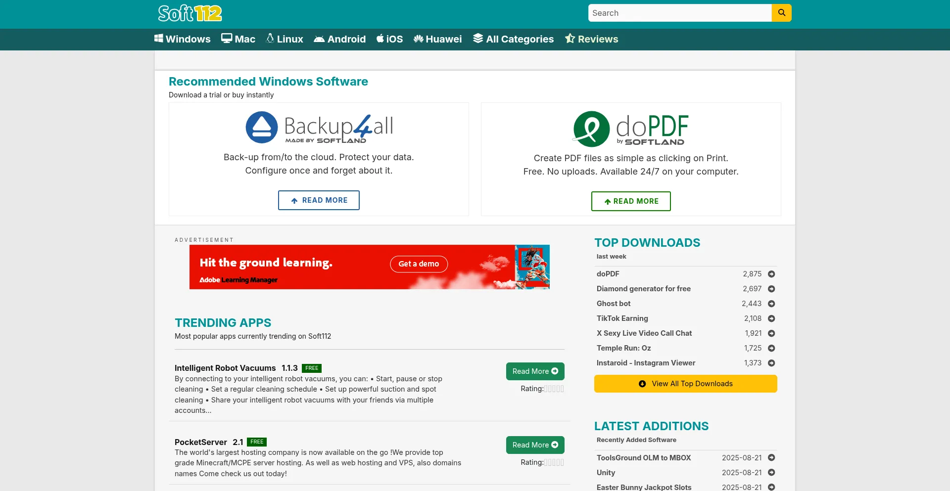 Website screenshot of Soft112.com