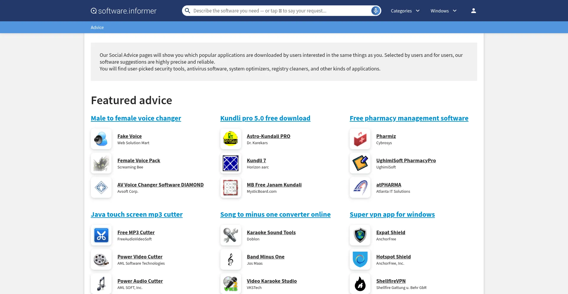 Website screenshot of Softadvice.informer.com