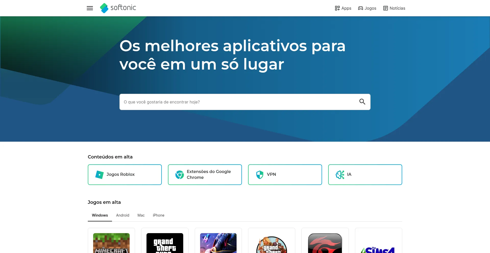 Website screenshot of Softonic.com.br