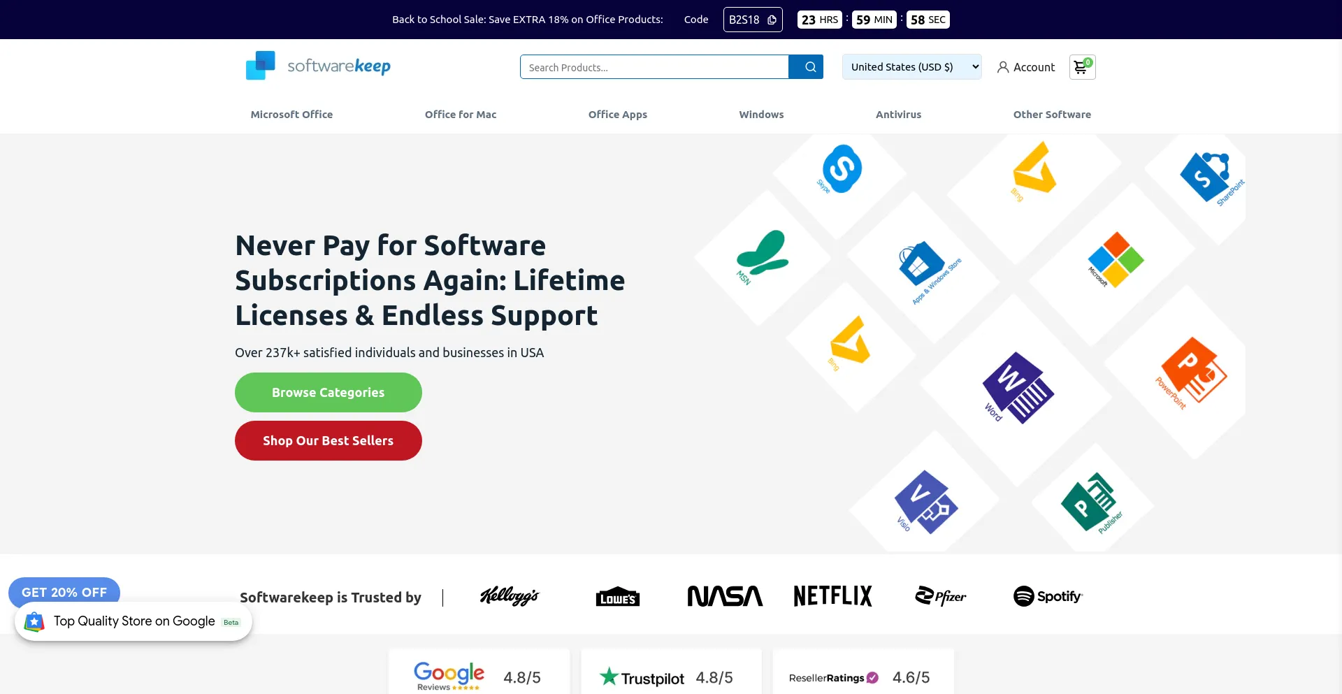 Website screenshot of Softwarekeep.com