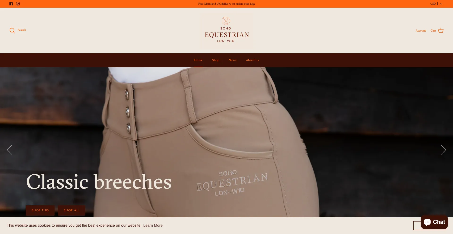 Website screenshot of Sohoequestrian.com