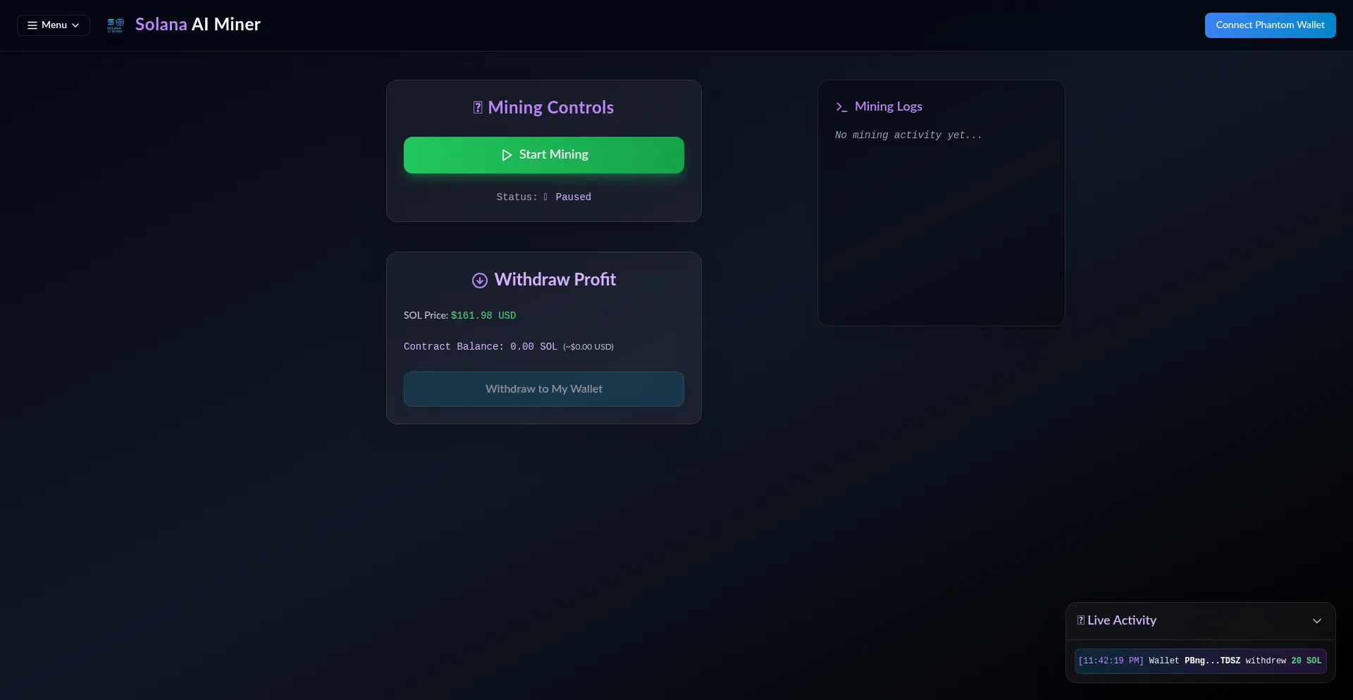 Website screenshot of Sol-ai-miner.vercel.app