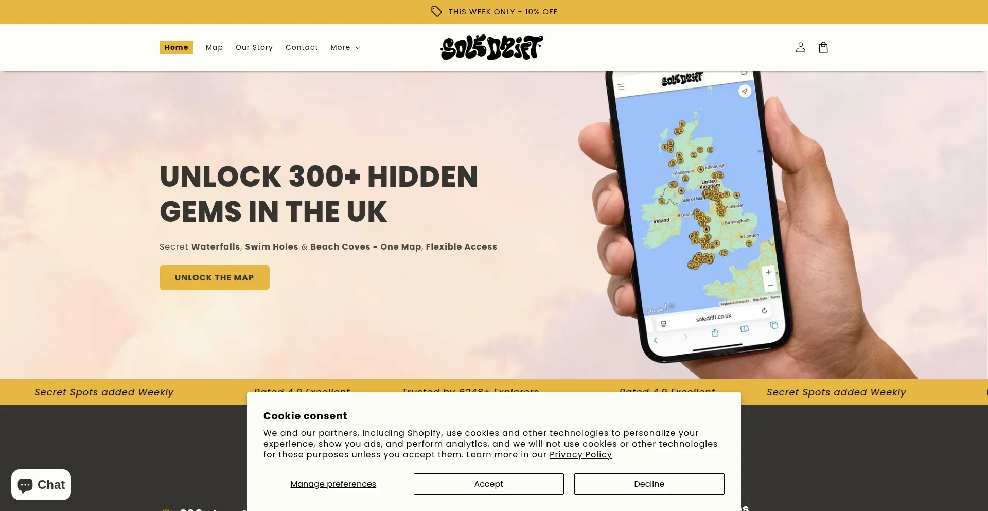 Website screenshot of Soledrift.co.uk