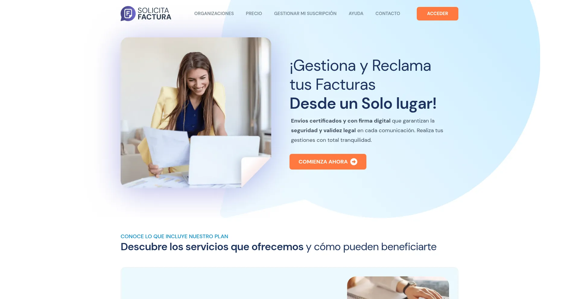 Website screenshot of Solicitafactura.com
