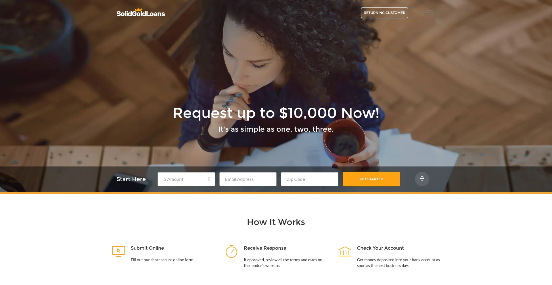 Website screenshot of Solidgoldloans.com