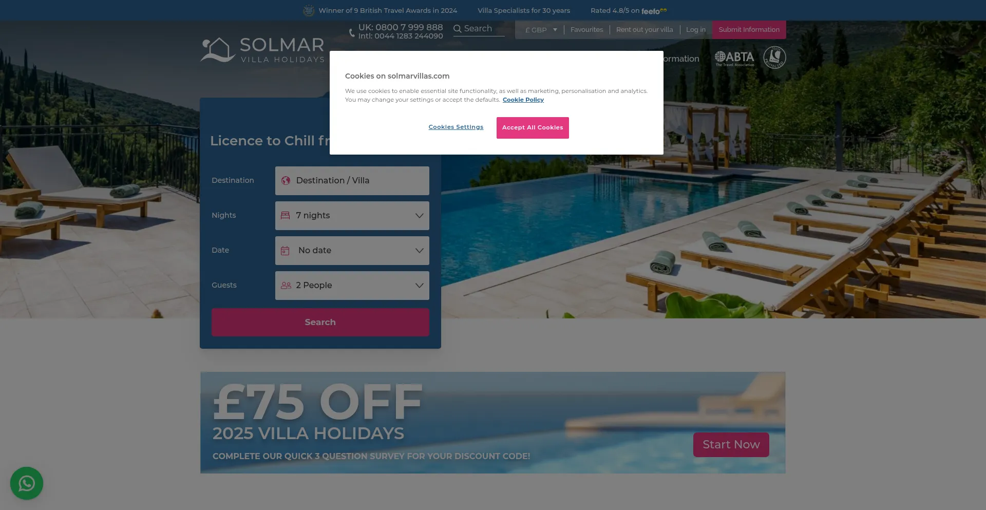 Website screenshot of Solmarvillas.com