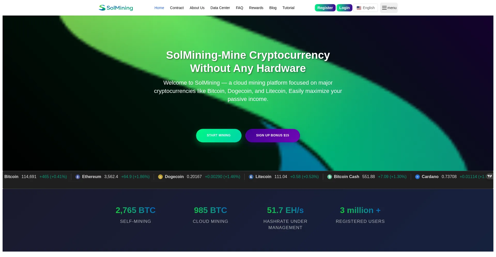 Website screenshot of Solmining.com