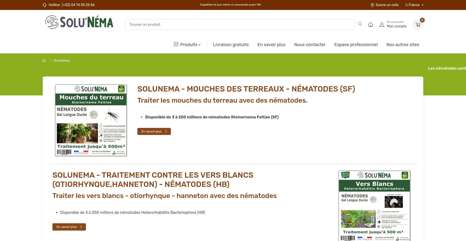 Website screenshot of Solunema.fr
