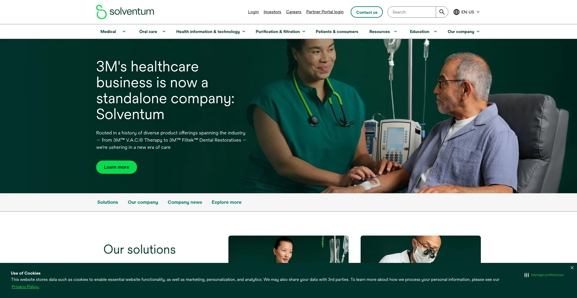 Website screenshot of Solventum.com