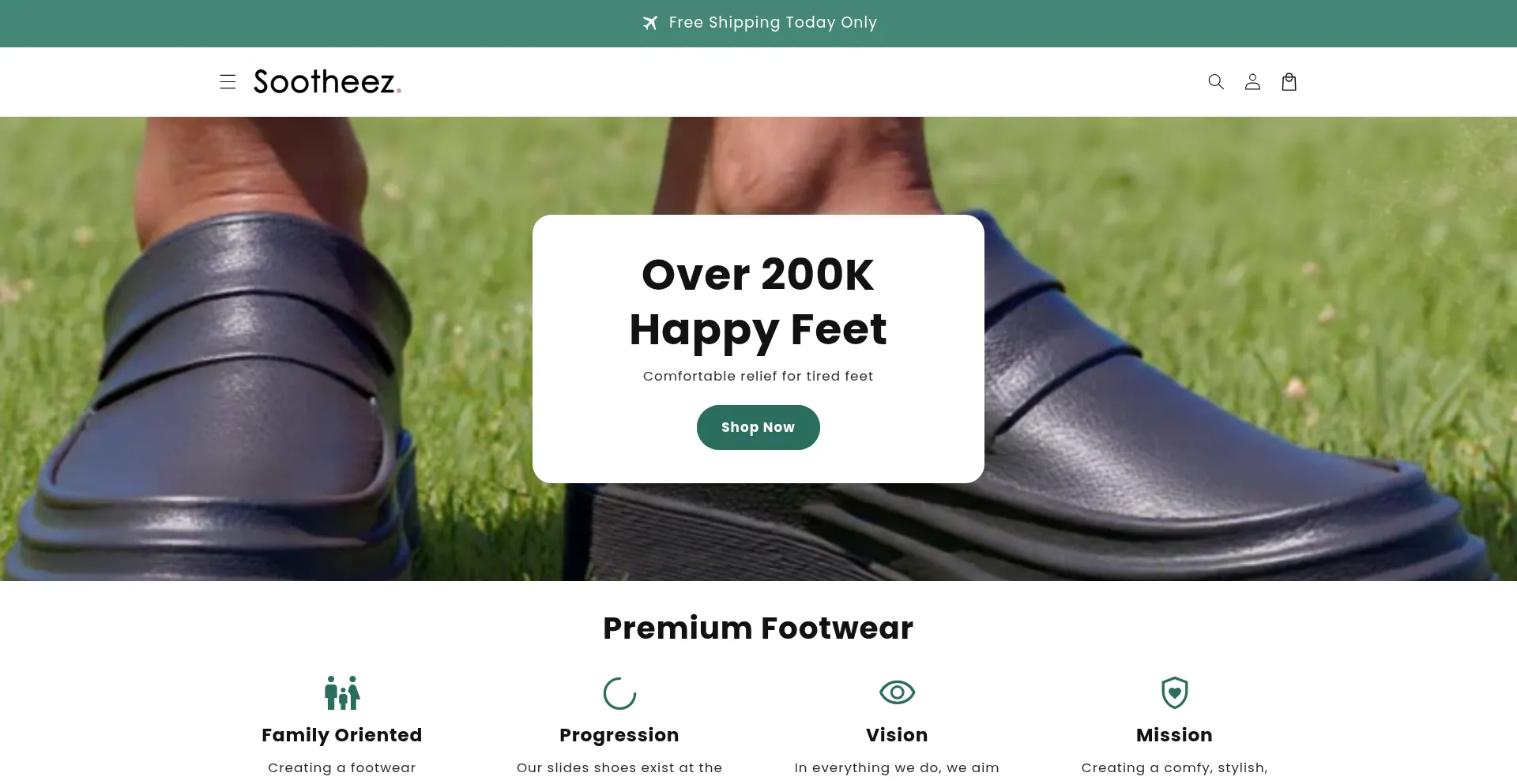 Website screenshot of Sootheezfootwear.com