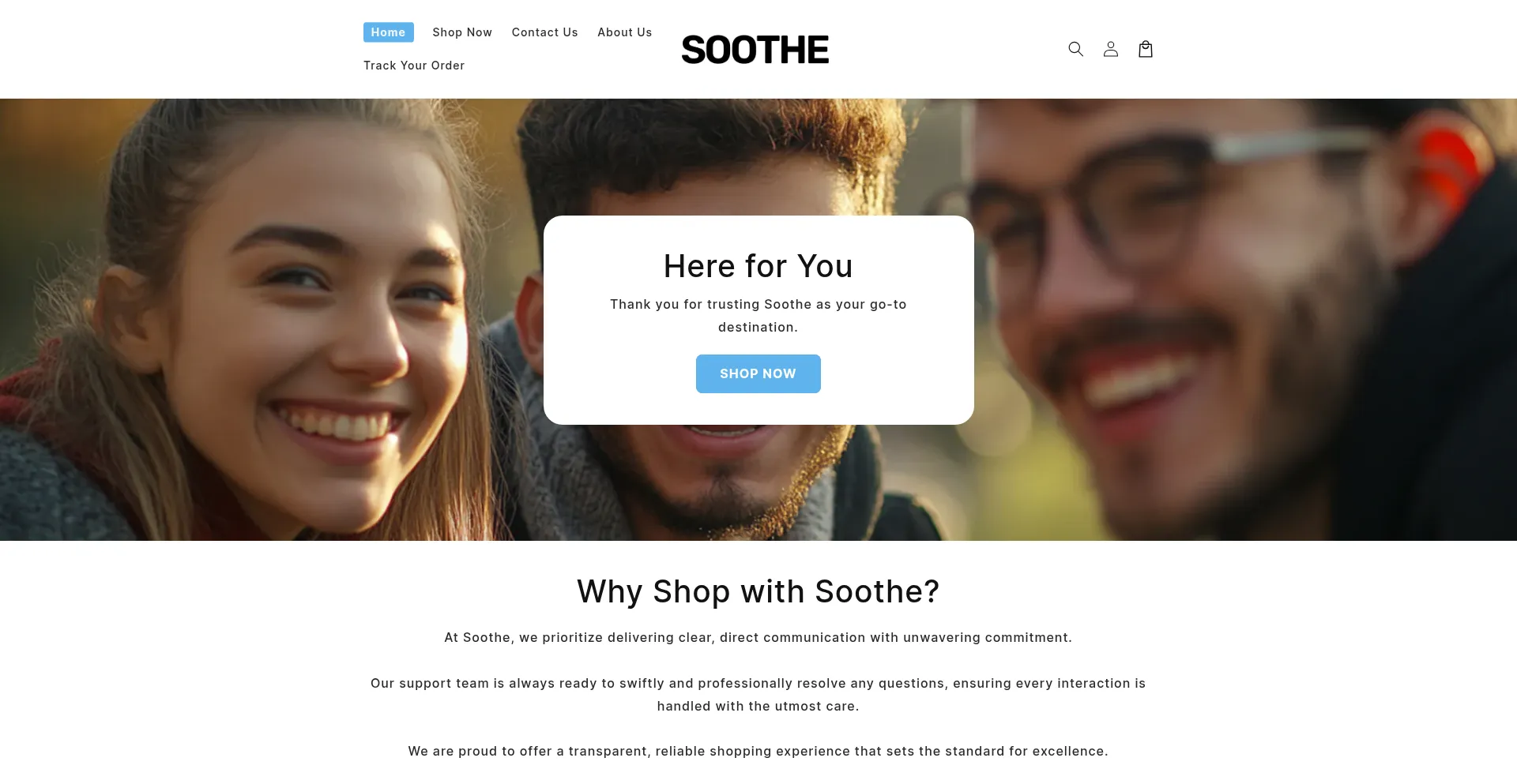 Website screenshot of Soothesupps.shop