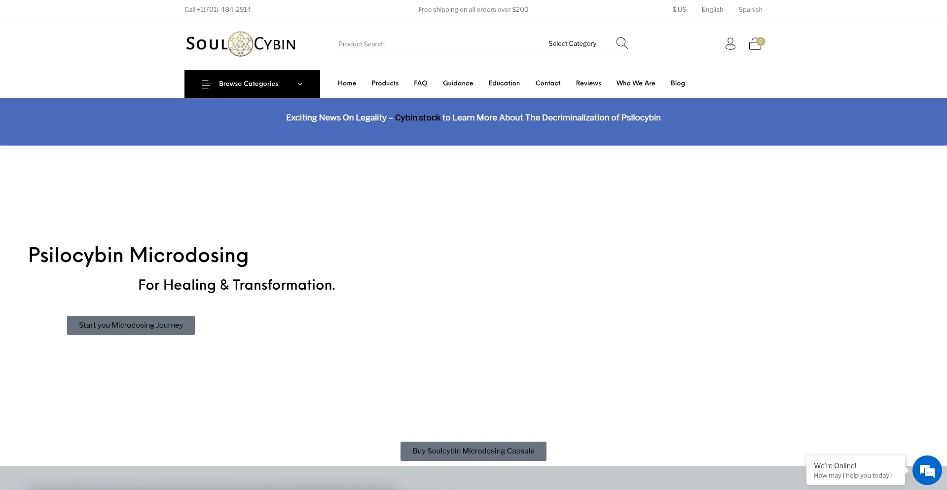 Website screenshot of Soul-cybin.io