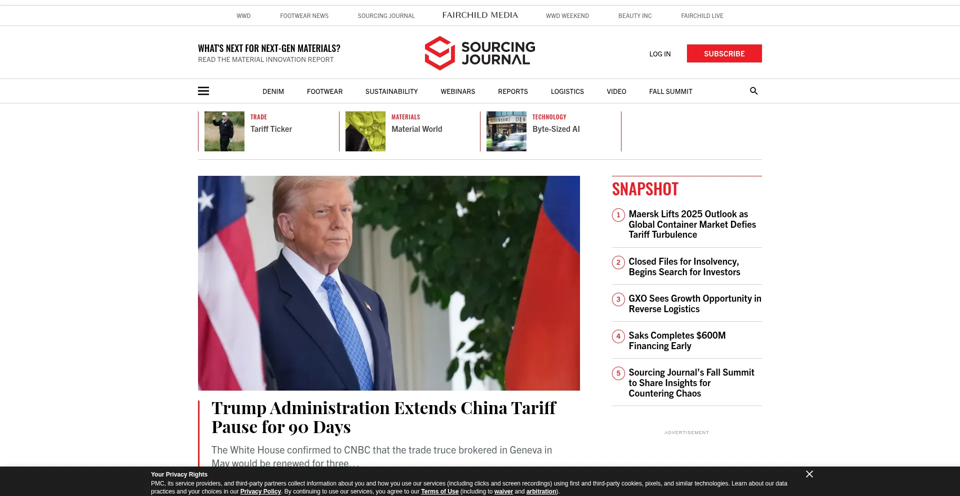 Website screenshot of Sourcingjournal.com