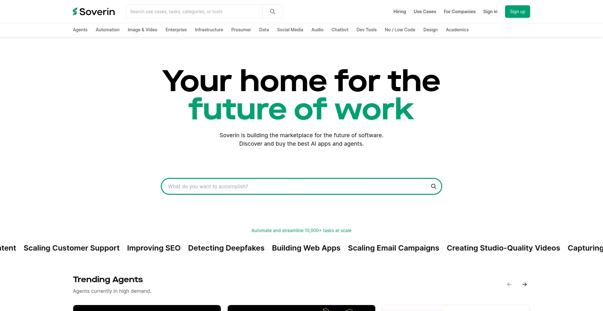 Website screenshot of Soverin.ai