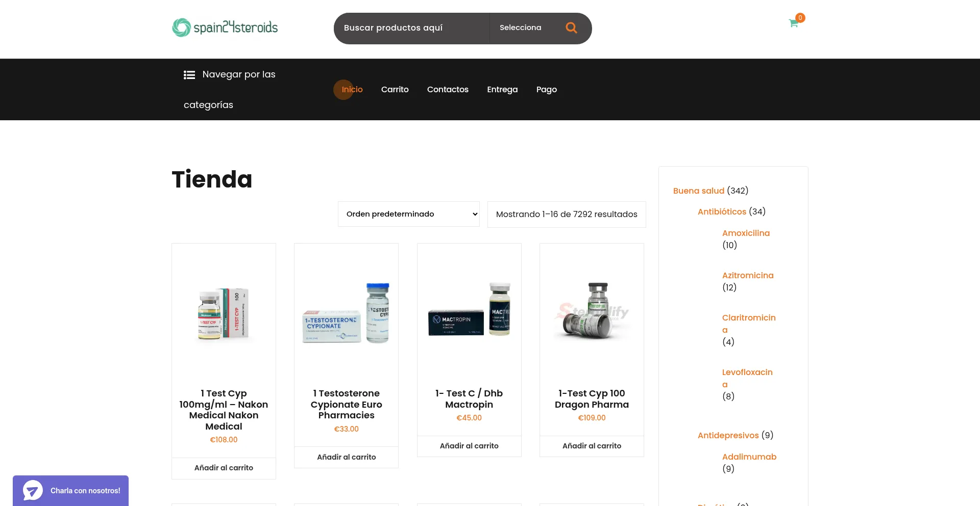 Website screenshot of Spain24steroids.com