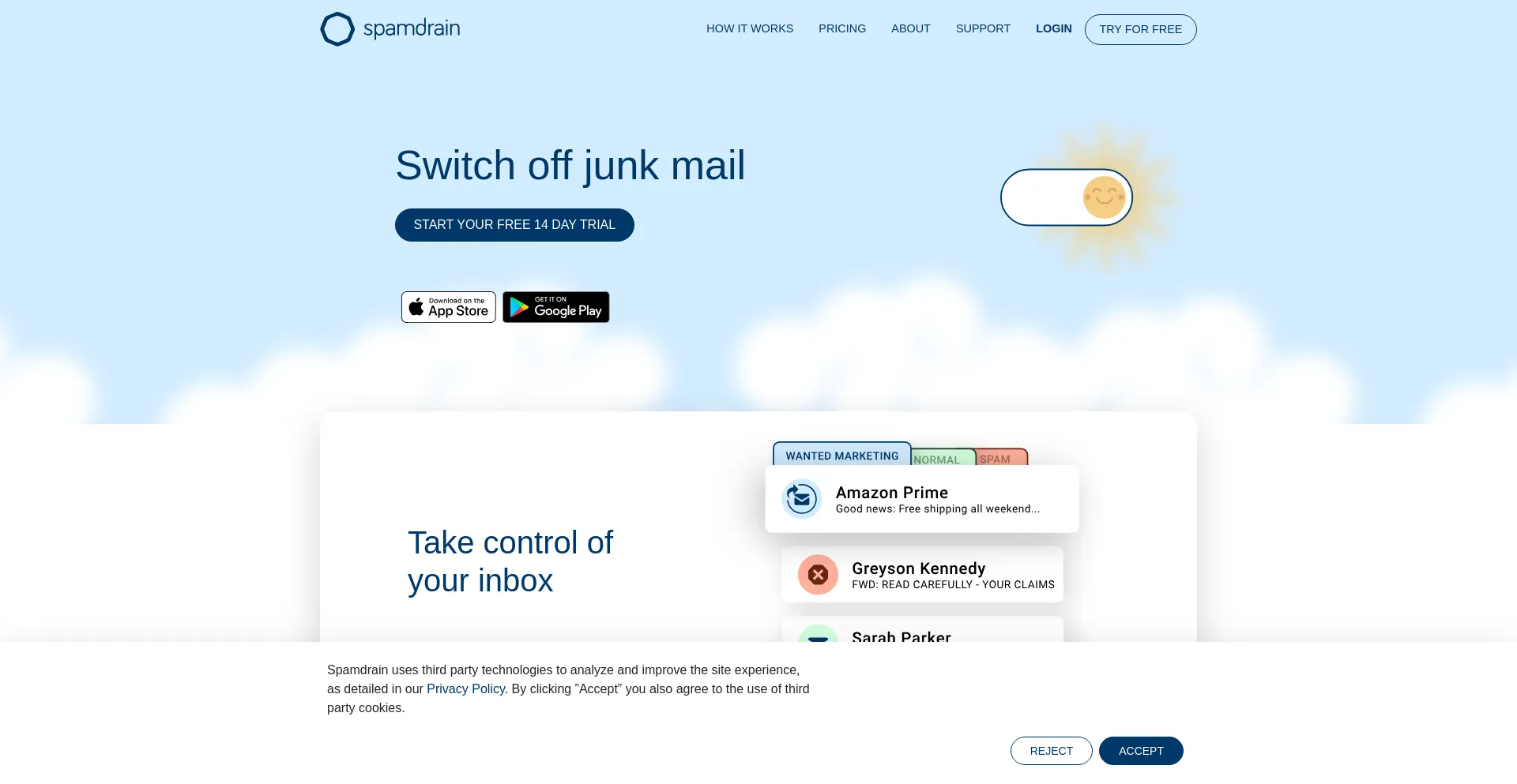 Website screenshot of Spamdrain.com