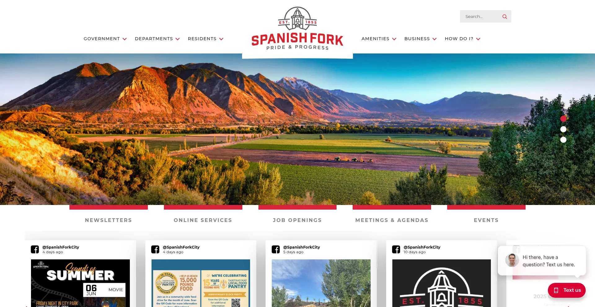 Website screenshot of Spanishfork.gov